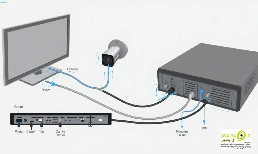 اتصال دوربین مداربسته به دستگاه DVR و تلویزیون با کابل‌ها
